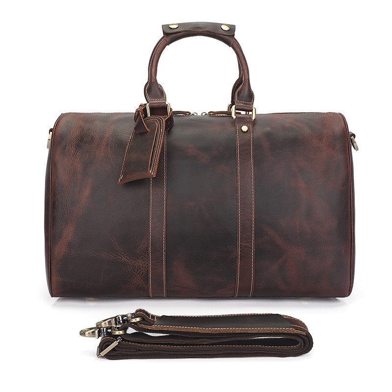 Vintage Distressed Men's Leather Travel Luggage Bag - Image 5