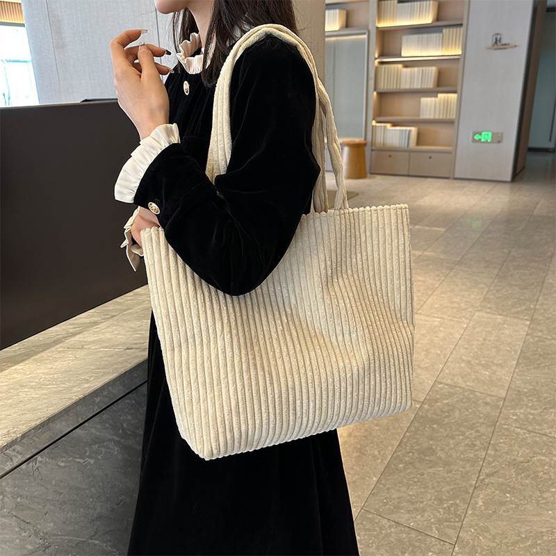 Solid Color Retro Corduroy Fashion Design Shoulder Bag - Image 10