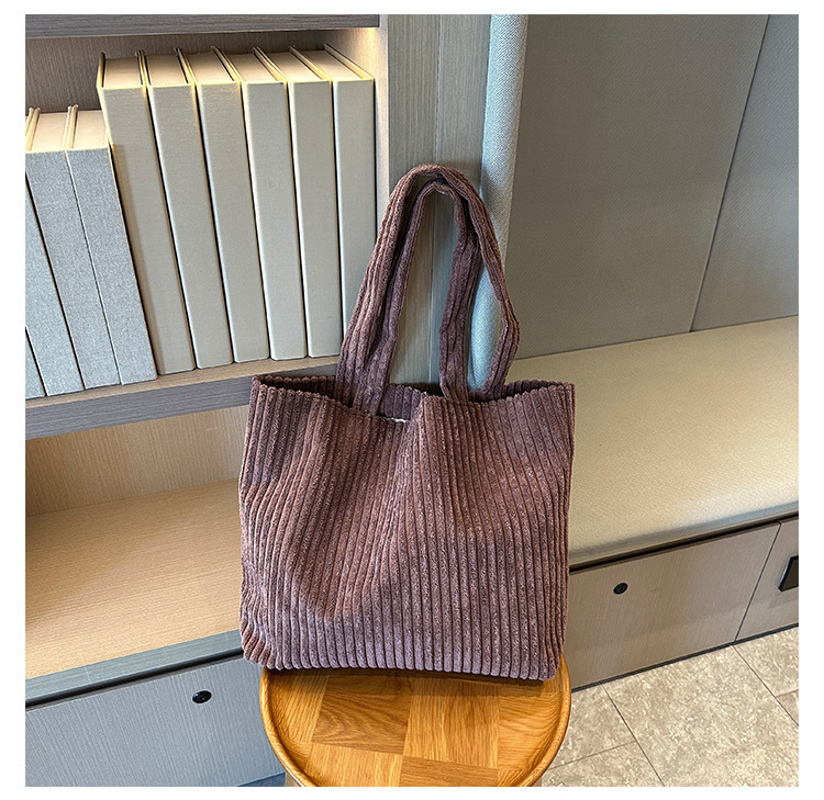Solid Color Retro Corduroy Fashion Design Shoulder Bag - Image 7