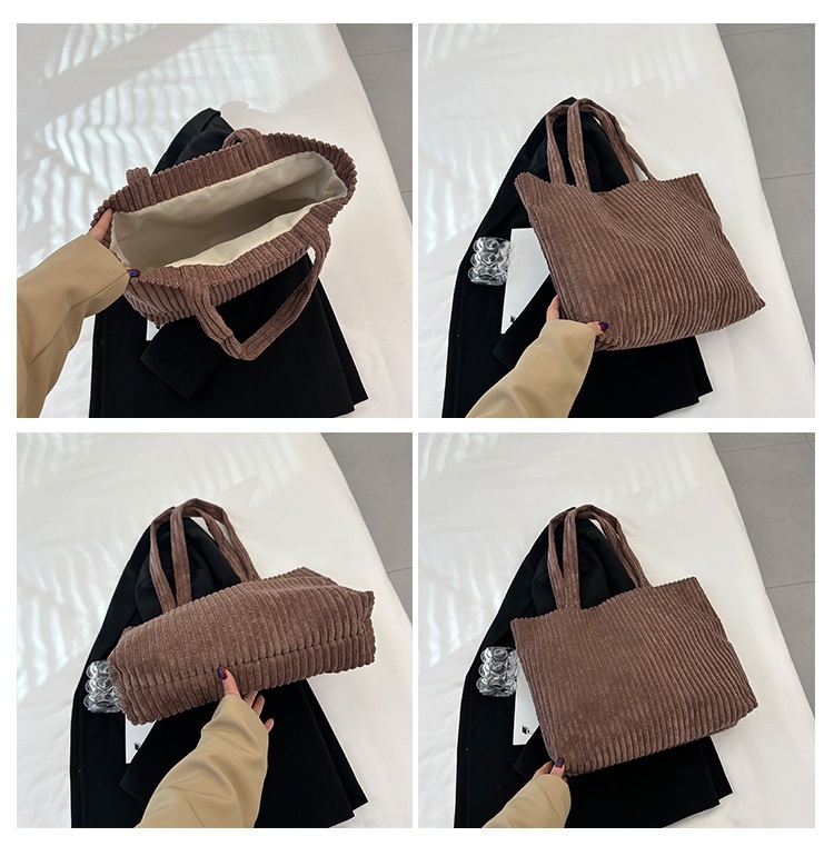 Solid Color Retro Corduroy Fashion Design Shoulder Bag - Image 9